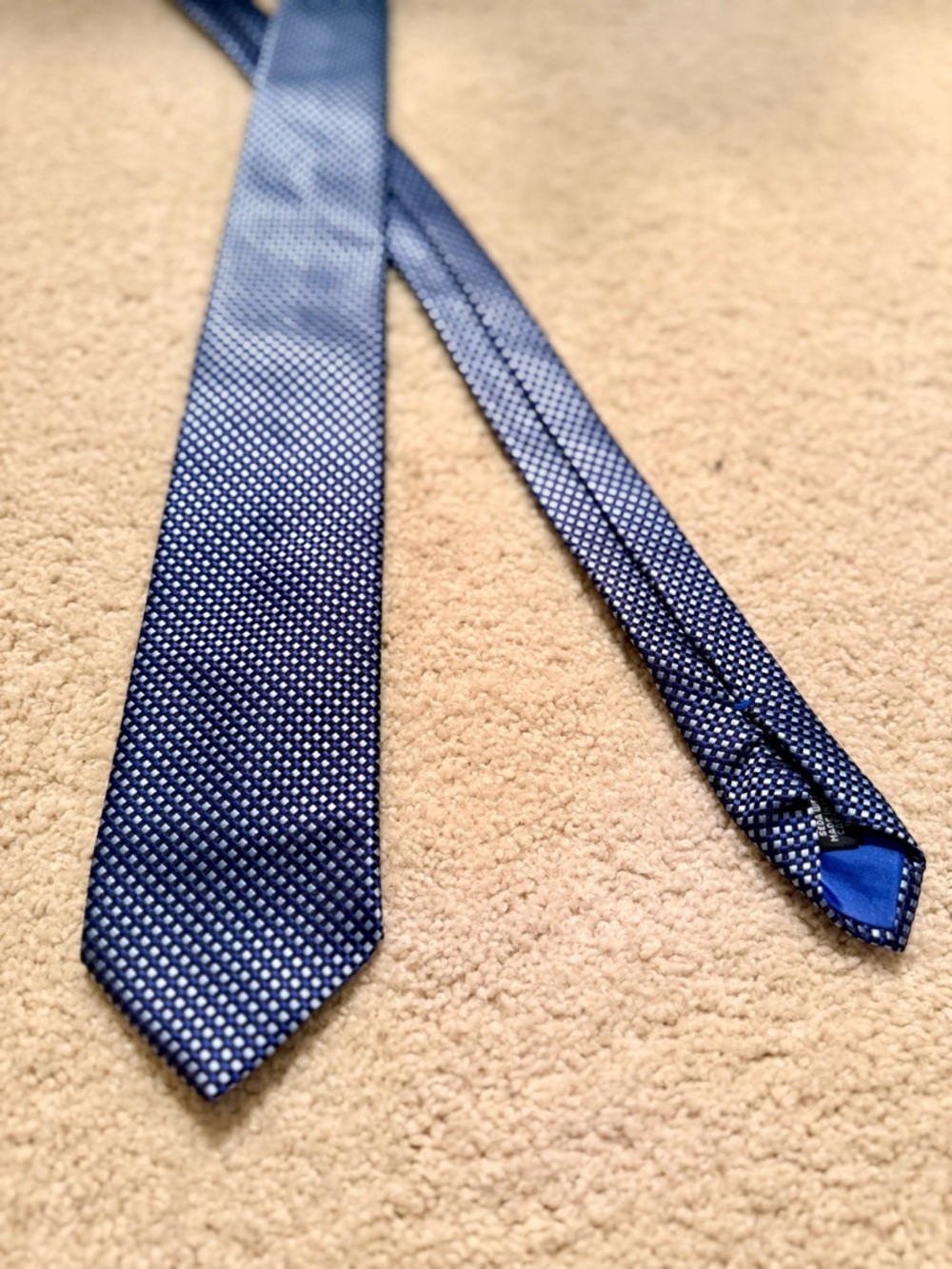BOSS Italy Blue-Black-White Jacquard-Woven Geometric 100% Silk Men’s Necktie - Picture 4 of 11